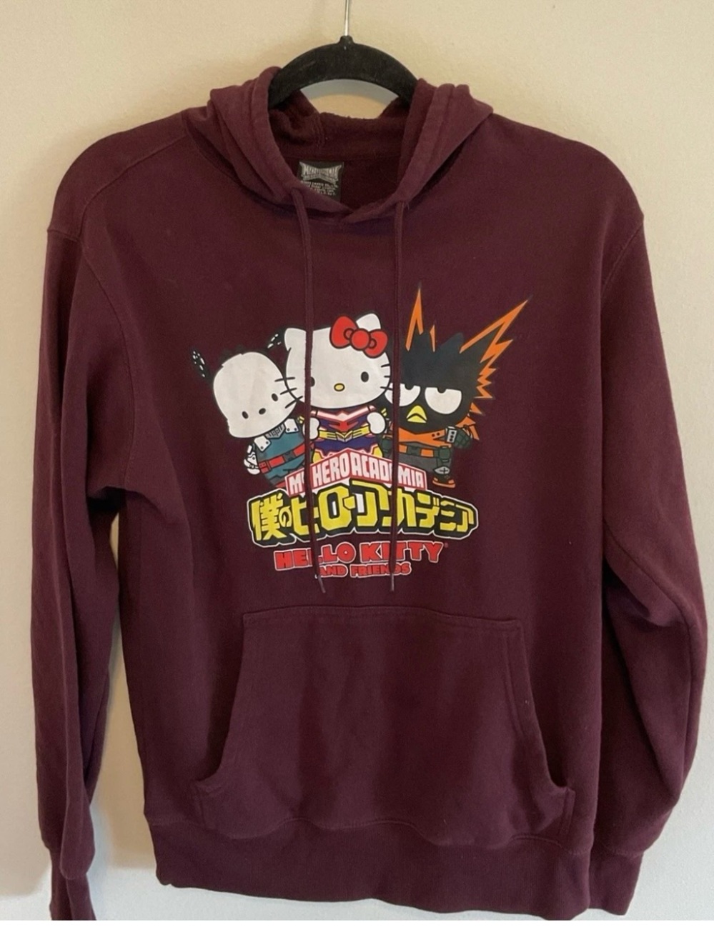 Hello Kitty x My Hero Academia Maroon Pullover Hoodie size S